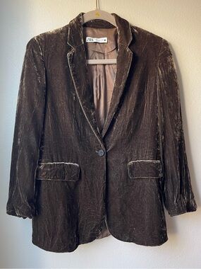 Zara Women’s Silk Blend Crushed Velvet Blazer